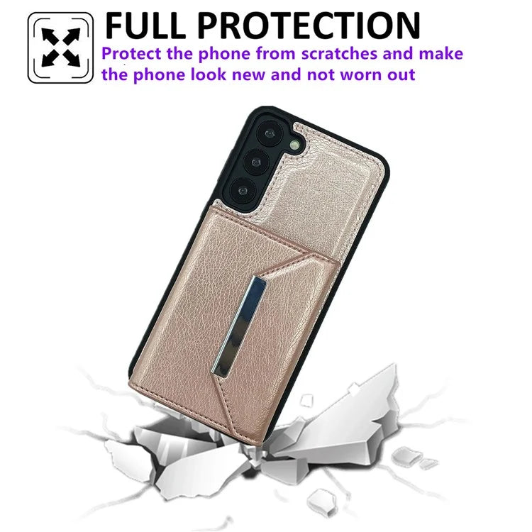 For Samsung Galaxy S22 5G Case with Detachable Card Bag Leather+TPU Phone Cover Kickstand