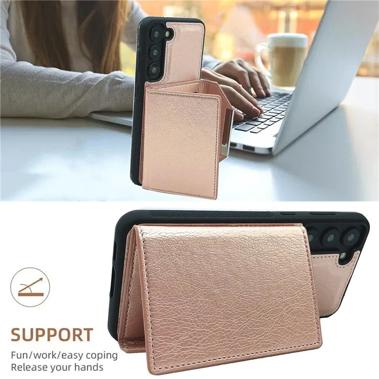 For Samsung Galaxy S22 5G Case with Detachable Card Bag Leather+TPU Phone Cover Kickstand