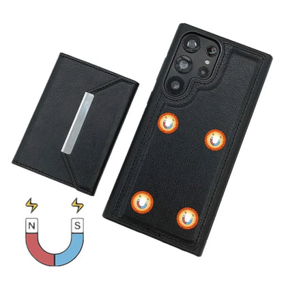 For Samsung Galaxy S22 Ultra 5G Kickstand Case PU+TPU Phone Cover with Card Bag