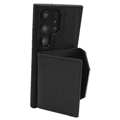 For Samsung Galaxy S22 Ultra 5G Kickstand Case PU+TPU Phone Cover with Card Bag