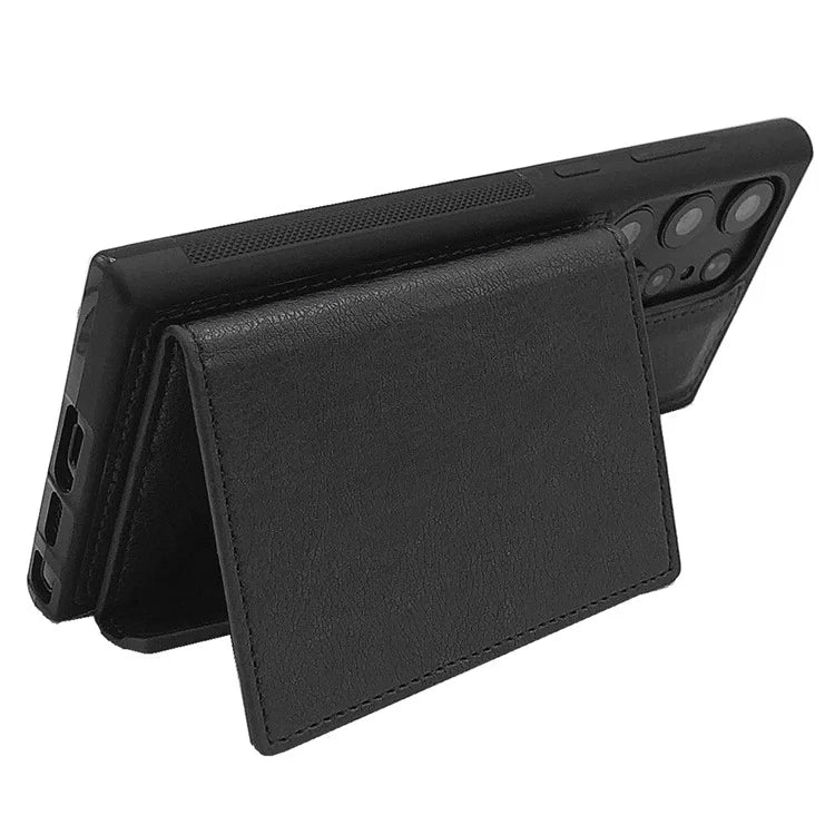 For Samsung Galaxy S22 Ultra 5G Kickstand Case PU+TPU Phone Cover with Card Bag