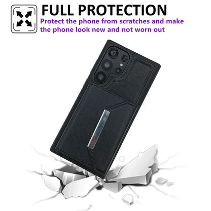 For Samsung Galaxy S22 Ultra 5G Kickstand Case PU+TPU Phone Cover with Card Bag