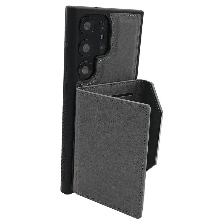 For Samsung Galaxy S22 Ultra 5G Kickstand Case PU+TPU Phone Cover with Card Bag