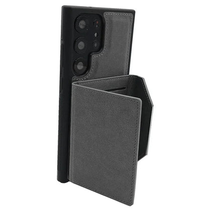 For Samsung Galaxy S22 Ultra 5G Kickstand Case PU+TPU Phone Cover with Card Bag