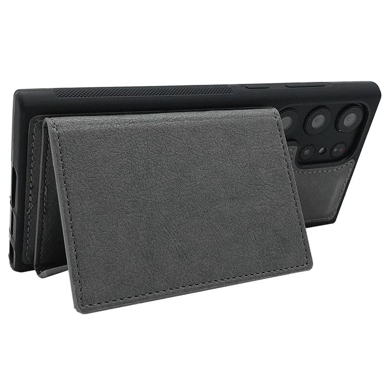 For Samsung Galaxy S22 Ultra 5G Kickstand Case PU+TPU Phone Cover with Card Bag
