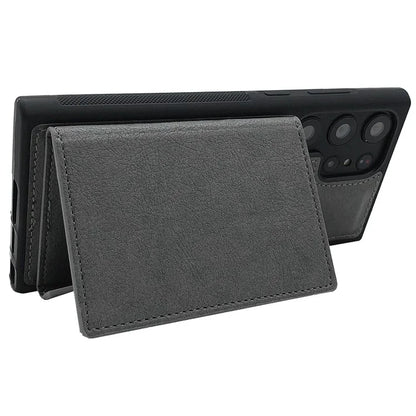 For Samsung Galaxy S22 Ultra 5G Kickstand Case PU+TPU Phone Cover with Card Bag