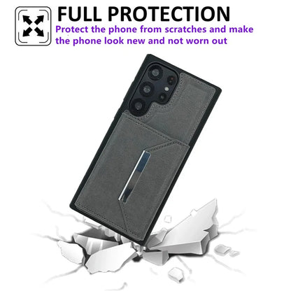 For Samsung Galaxy S22 Ultra 5G Kickstand Case PU+TPU Phone Cover with Card Bag