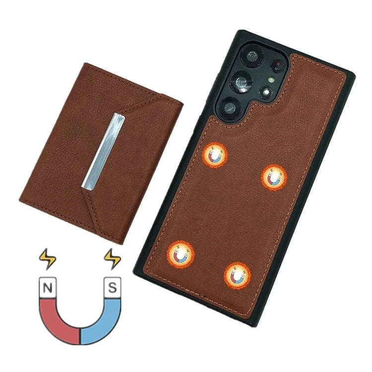 For Samsung Galaxy S22 Ultra 5G Kickstand Case PU+TPU Phone Cover with Card Bag