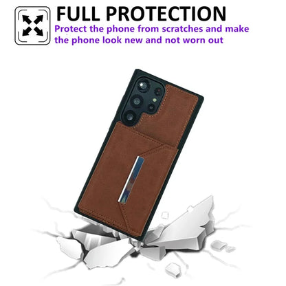 For Samsung Galaxy S22 Ultra 5G Kickstand Case PU+TPU Phone Cover with Card Bag