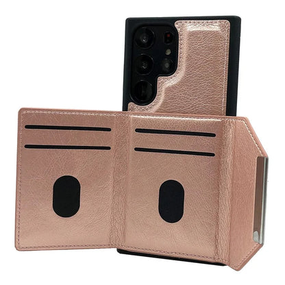 For Samsung Galaxy S22 Ultra 5G Kickstand Case PU+TPU Phone Cover with Card Bag