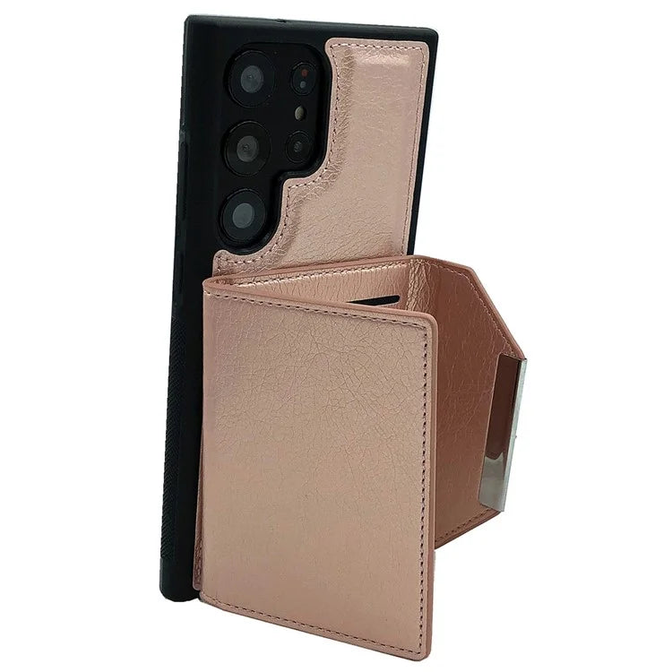 For Samsung Galaxy S22 Ultra 5G Kickstand Case PU+TPU Phone Cover with Card Bag