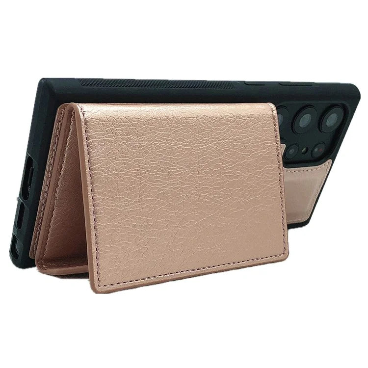 For Samsung Galaxy S22 Ultra 5G Kickstand Case PU+TPU Phone Cover with Card Bag