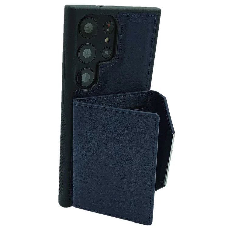 For Samsung Galaxy S22 Ultra 5G Kickstand Case PU+TPU Phone Cover with Card Bag
