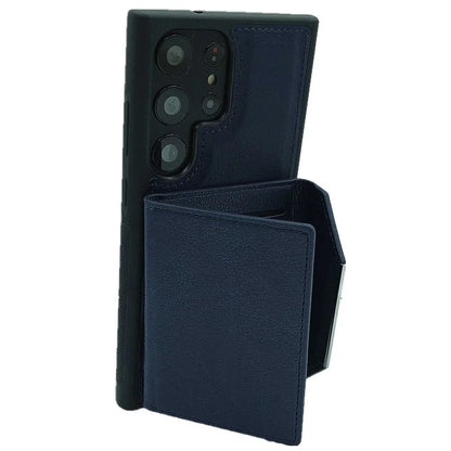 For Samsung Galaxy S22 Ultra 5G Kickstand Case PU+TPU Phone Cover with Card Bag