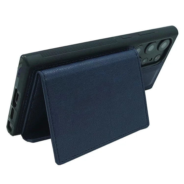 For Samsung Galaxy S22 Ultra 5G Kickstand Case PU+TPU Phone Cover with Card Bag