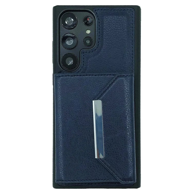 For Samsung Galaxy S22 Ultra 5G Kickstand Case PU+TPU Phone Cover with Card Bag