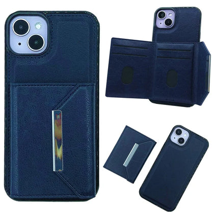 For iPhone 13 Case PU+TPU Kickstand Phone Cover Detachable Card Bag