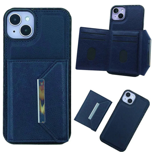 For iPhone 13 Case PU+TPU Kickstand Phone Cover Detachable Card Bag