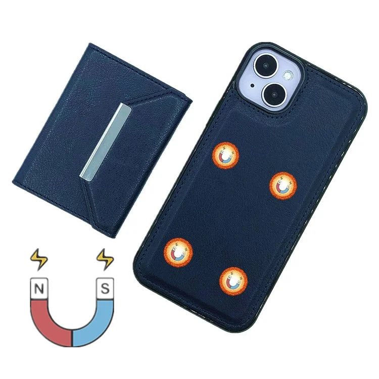 For iPhone 13 Case PU+TPU Kickstand Phone Cover Detachable Card Bag