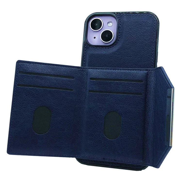 For iPhone 13 Case PU+TPU Kickstand Phone Cover Detachable Card Bag