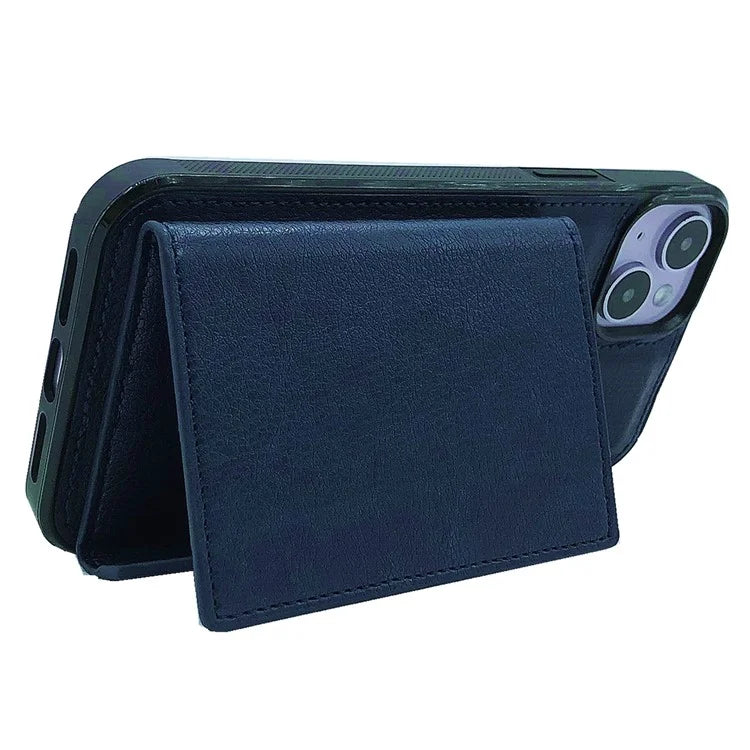 For iPhone 13 Case PU+TPU Kickstand Phone Cover Detachable Card Bag