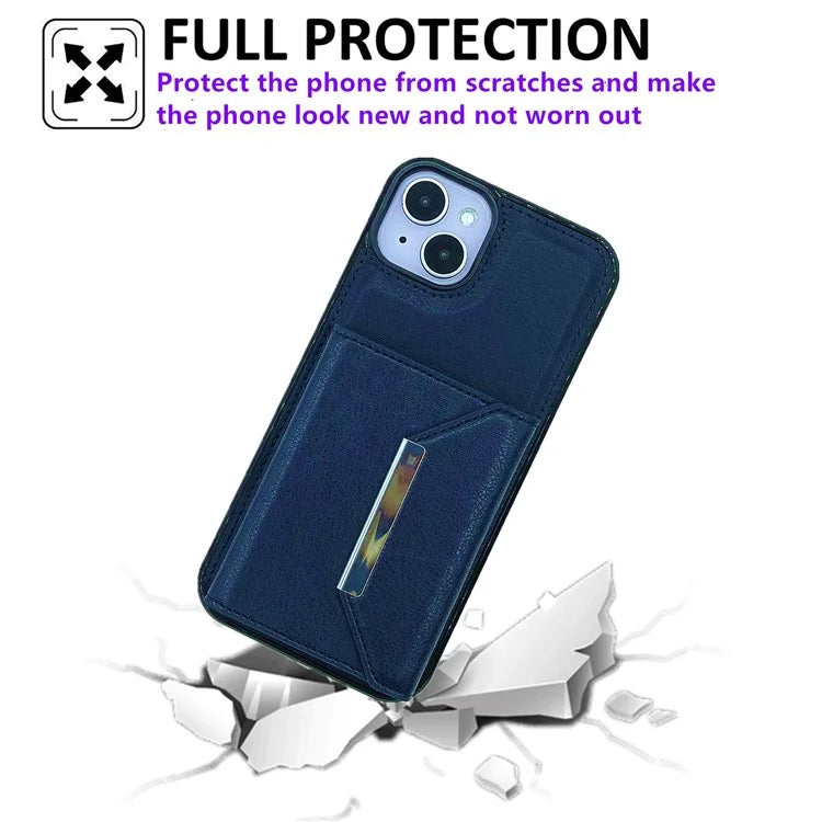 For iPhone 13 Case PU+TPU Kickstand Phone Cover Detachable Card Bag