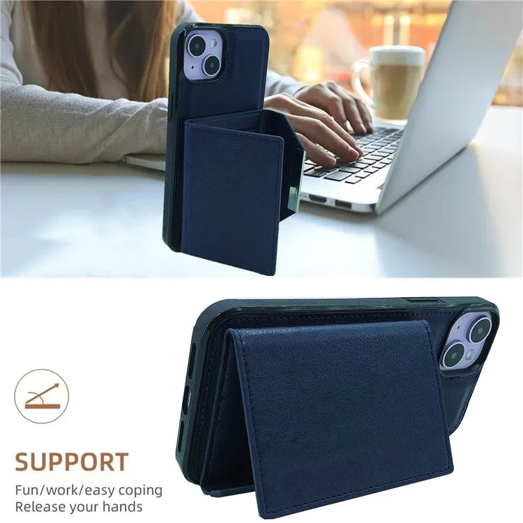 For iPhone 13 Case PU+TPU Kickstand Phone Cover Detachable Card Bag