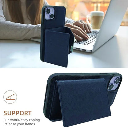 For iPhone 13 Case PU+TPU Kickstand Phone Cover Detachable Card Bag