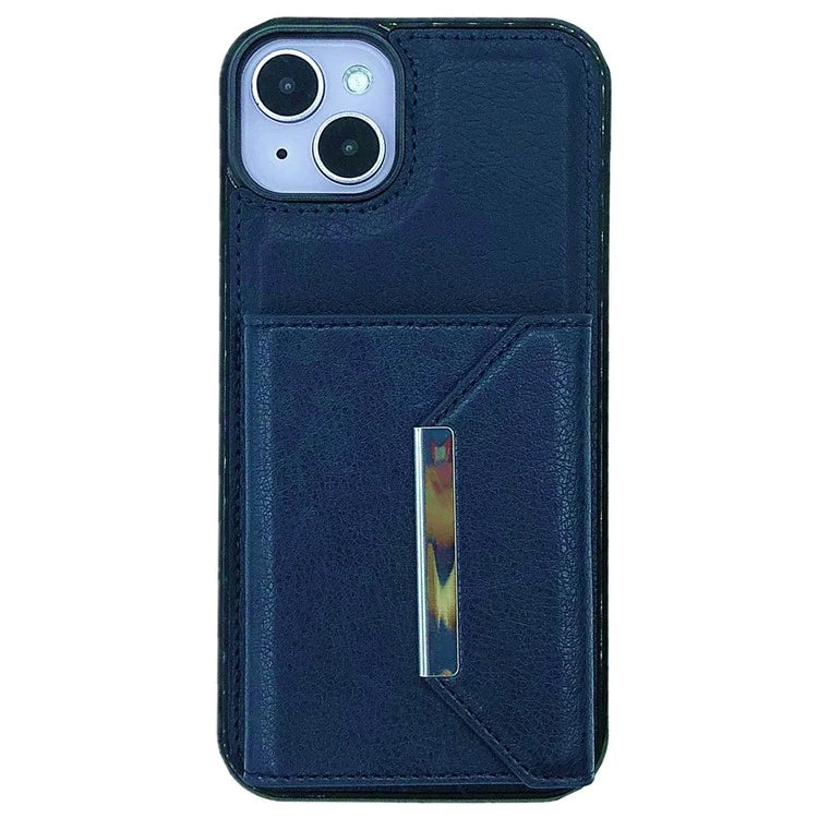For iPhone 13 Case PU+TPU Kickstand Phone Cover Detachable Card Bag