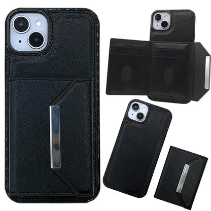 For iPhone 13 Case PU+TPU Kickstand Phone Cover Detachable Card Bag