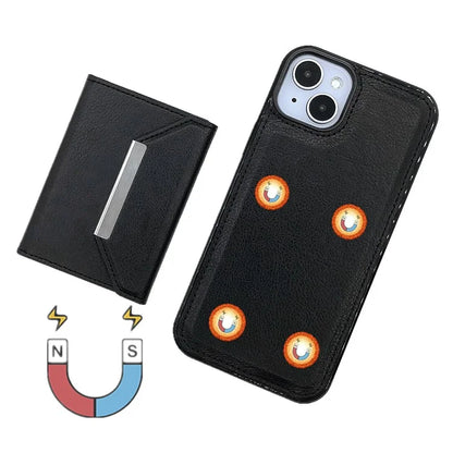 For iPhone 13 Case PU+TPU Kickstand Phone Cover Detachable Card Bag
