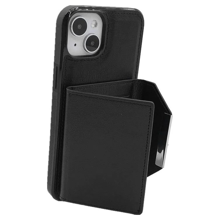 For iPhone 13 Case PU+TPU Kickstand Phone Cover Detachable Card Bag