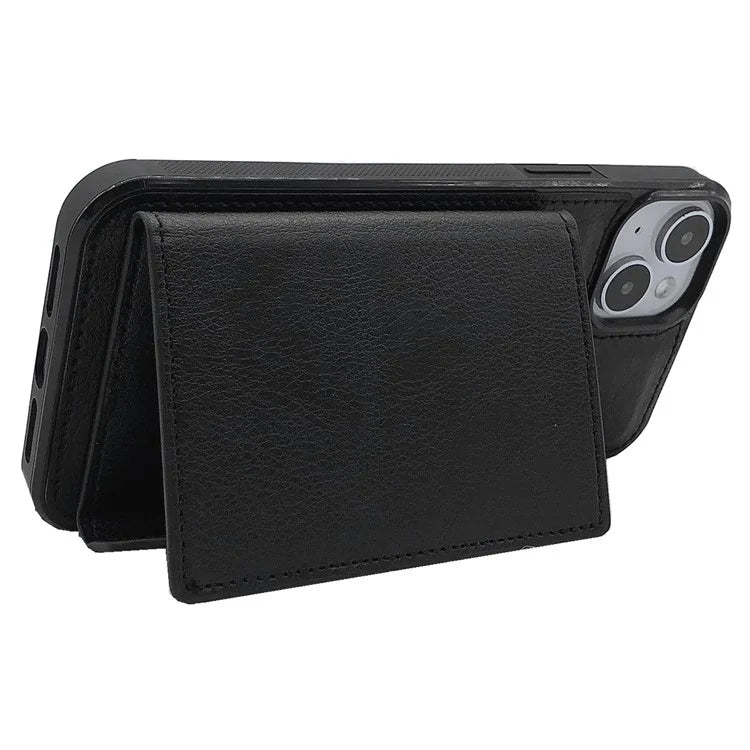 For iPhone 13 Case PU+TPU Kickstand Phone Cover Detachable Card Bag