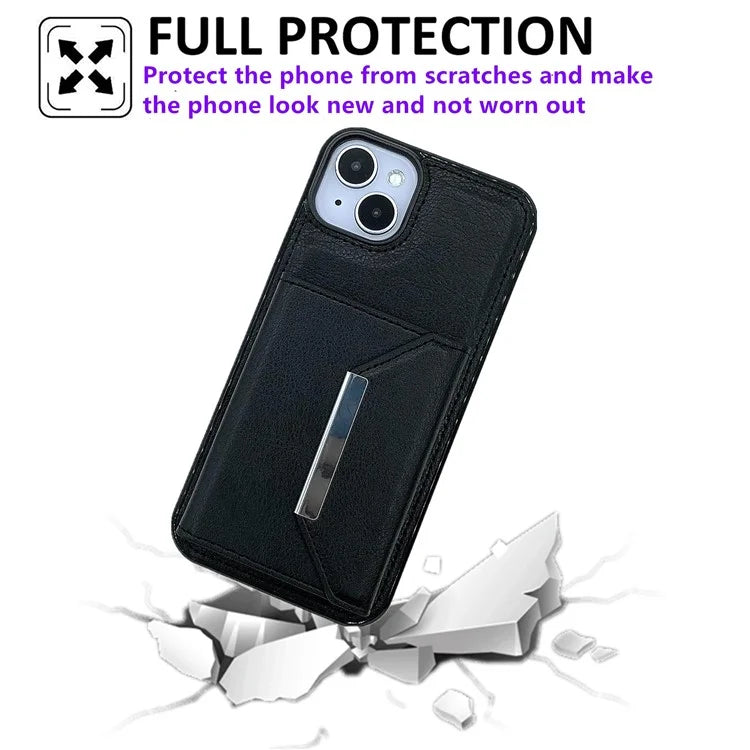 For iPhone 13 Case PU+TPU Kickstand Phone Cover Detachable Card Bag