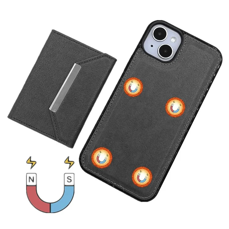 For iPhone 13 Case PU+TPU Kickstand Phone Cover Detachable Card Bag
