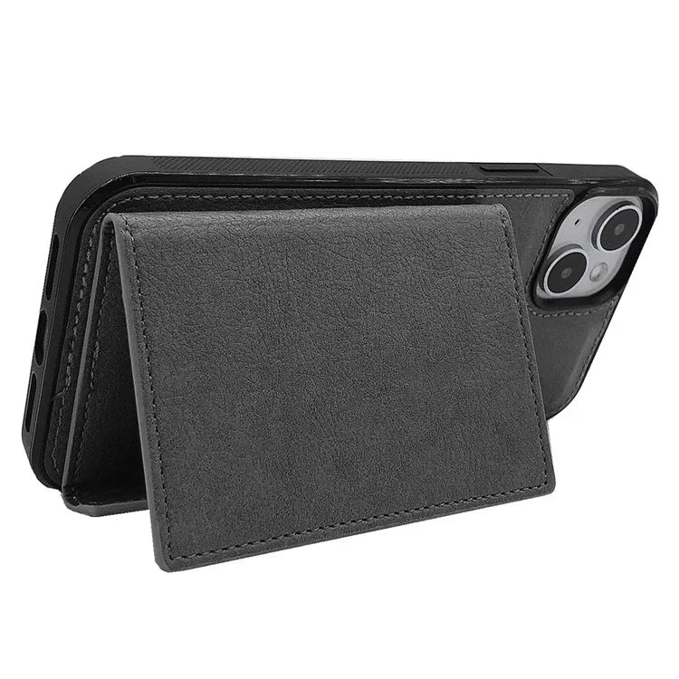 For iPhone 13 Case PU+TPU Kickstand Phone Cover Detachable Card Bag