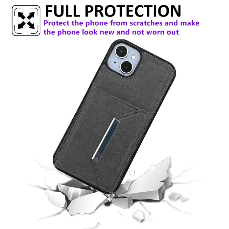 For iPhone 13 Case PU+TPU Kickstand Phone Cover Detachable Card Bag