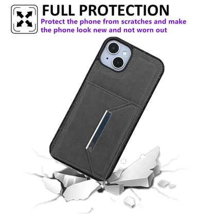 For iPhone 13 Case PU+TPU Kickstand Phone Cover Detachable Card Bag