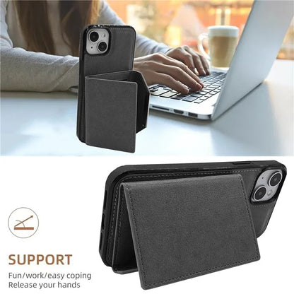For iPhone 13 Case PU+TPU Kickstand Phone Cover Detachable Card Bag