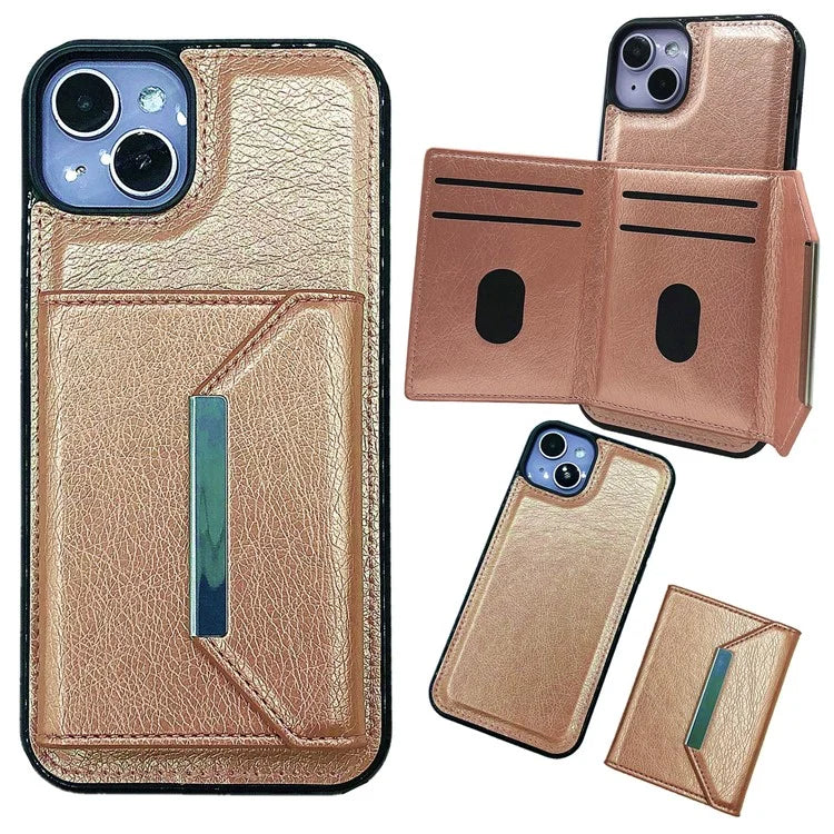 For iPhone 13 Case PU+TPU Kickstand Phone Cover Detachable Card Bag