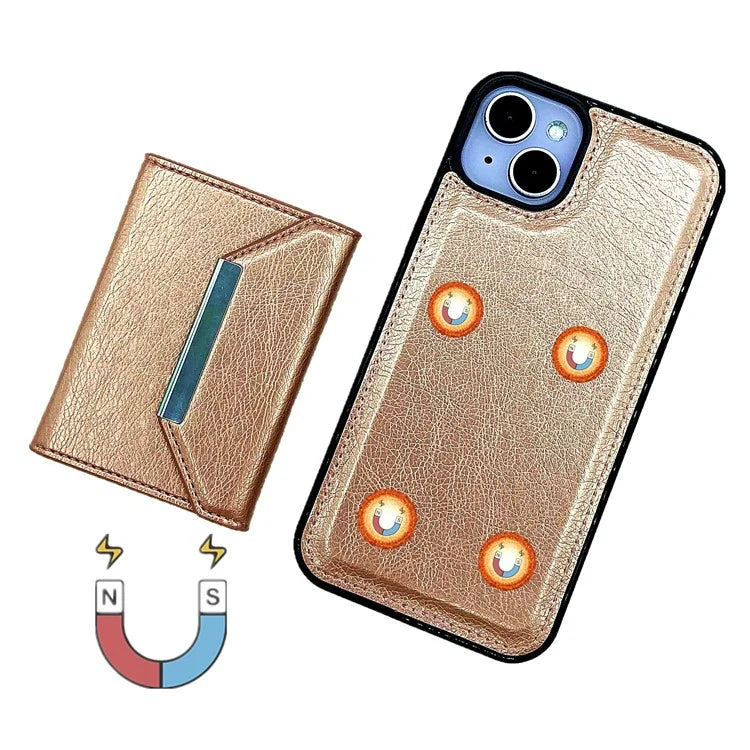 For iPhone 13 Case PU+TPU Kickstand Phone Cover Detachable Card Bag