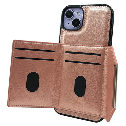 For iPhone 13 Case PU+TPU Kickstand Phone Cover Detachable Card Bag