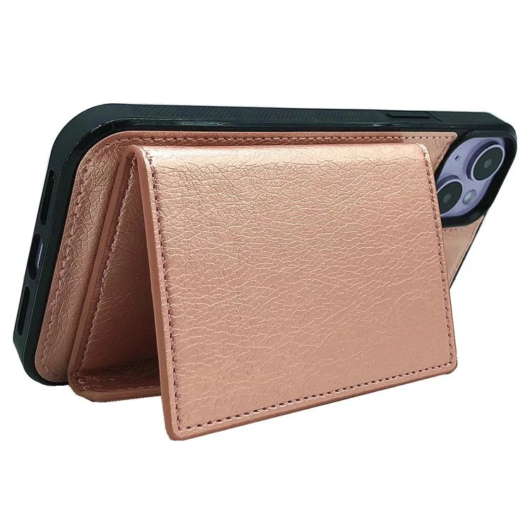For iPhone 13 Case PU+TPU Kickstand Phone Cover Detachable Card Bag