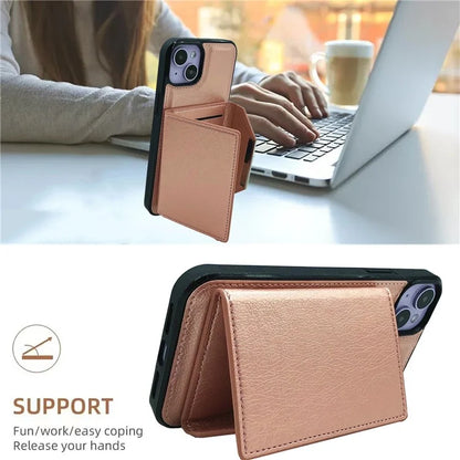 For iPhone 13 Case PU+TPU Kickstand Phone Cover Detachable Card Bag