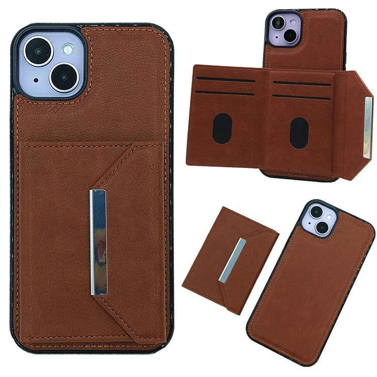 For iPhone 13 Case PU+TPU Kickstand Phone Cover Detachable Card Bag