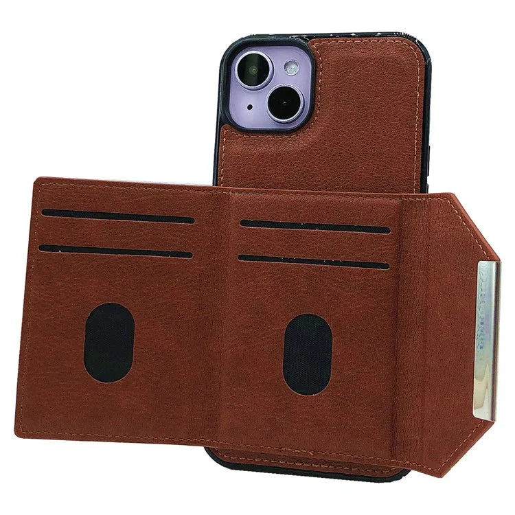 For iPhone 13 Case PU+TPU Kickstand Phone Cover Detachable Card Bag