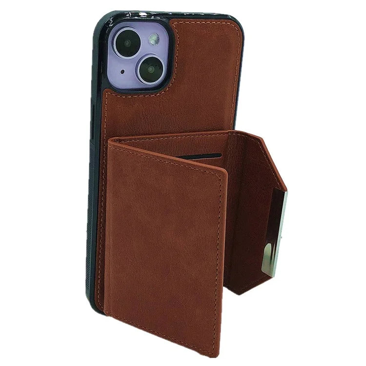 For iPhone 13 Case PU+TPU Kickstand Phone Cover Detachable Card Bag
