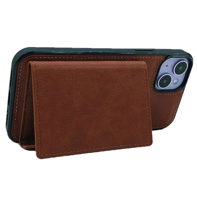 For iPhone 13 Case PU+TPU Kickstand Phone Cover Detachable Card Bag
