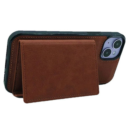 For iPhone 13 Case PU+TPU Kickstand Phone Cover Detachable Card Bag