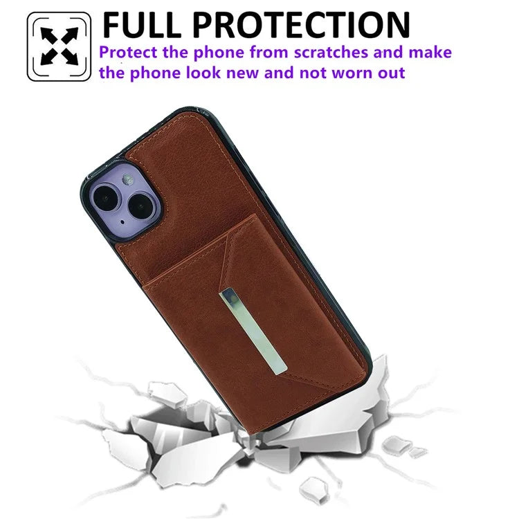 For iPhone 13 Case PU+TPU Kickstand Phone Cover Detachable Card Bag